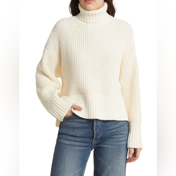Madewell Sweaters - MADEWELL Sweater Women's Antique Cream XS Wide Rib Turtleneck Boxy Oversized